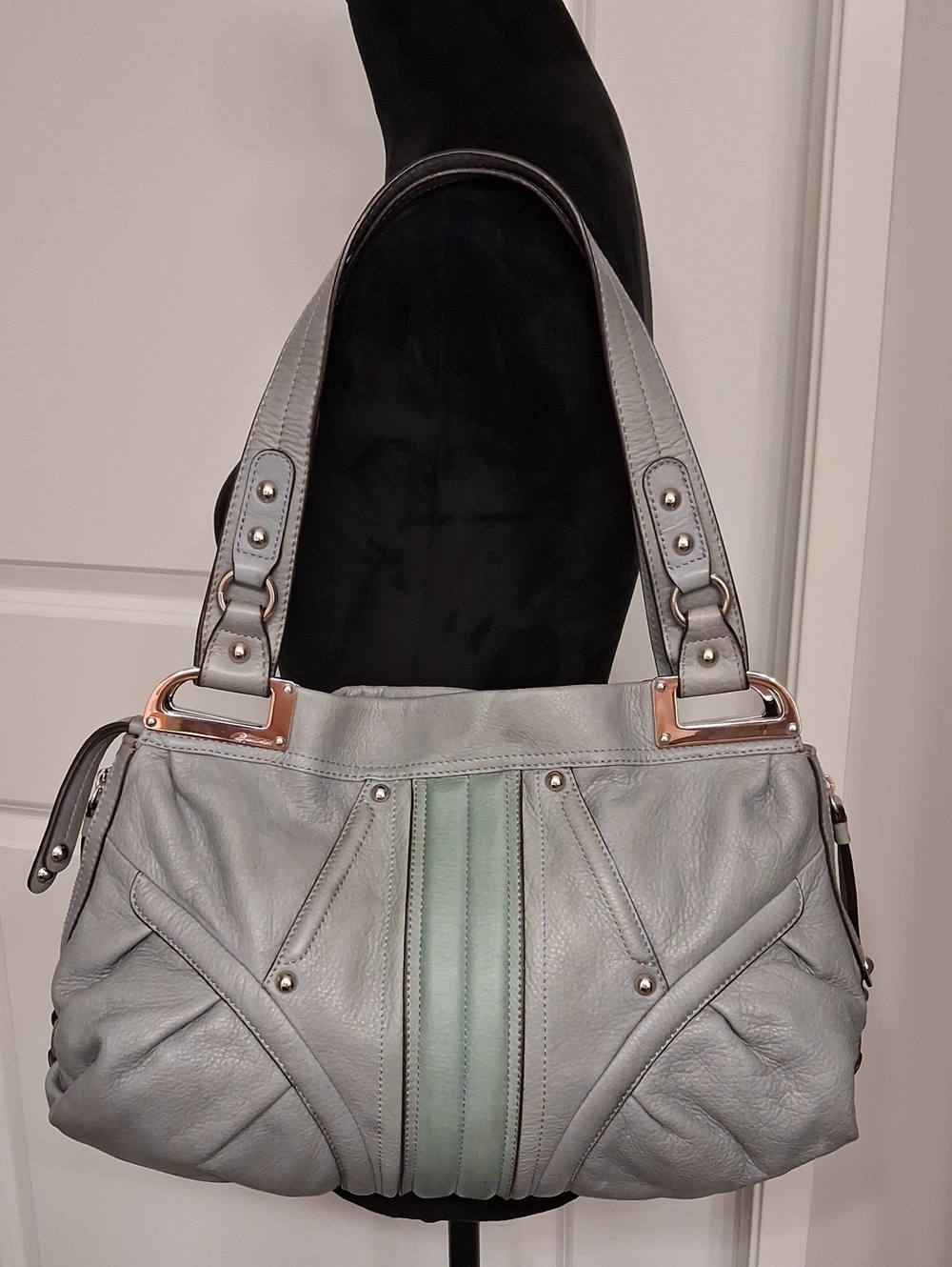 B. Makowsky Sage Green Leather Shoulder Bag